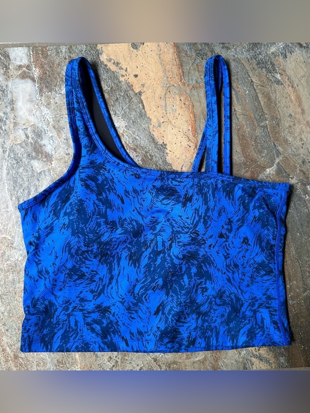 Zella Strength Crop Asymmetrical Tank Blue Mykonos Spindrift Print Size Medium